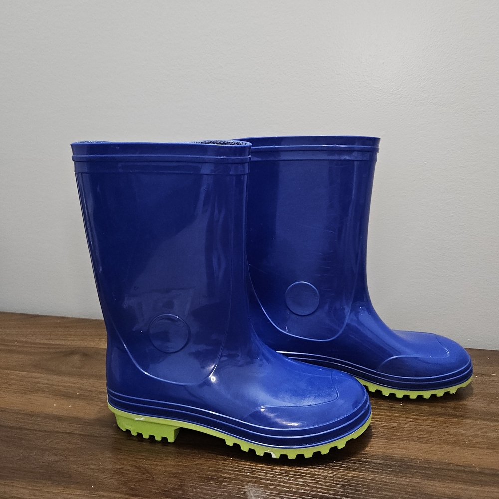 Blue And Lime Green Kids Rain Boots